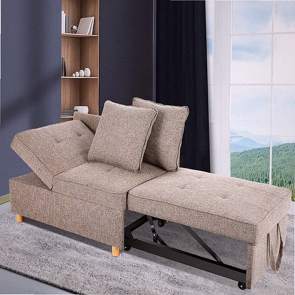 Breathable Linen Loveseat Sofa Bed Convertible Sleeper Sofa w/2 Throw Pillows⭐