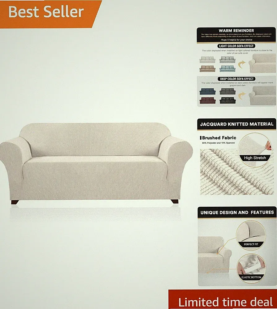 Breathable Machine Washable Stretch Sofa Cover - Ivory, Pet-Friendly Design