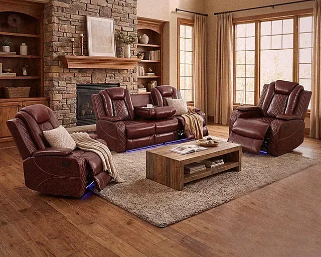 Breathing Leather Power Recliner Couch Set 3 Piece Living Room Furniture Set Inc