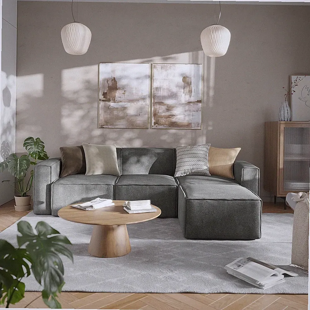 Bridgetown 4-Piece Dark Gray Modular Sofa with Ottoman, 3 Seater Sectional