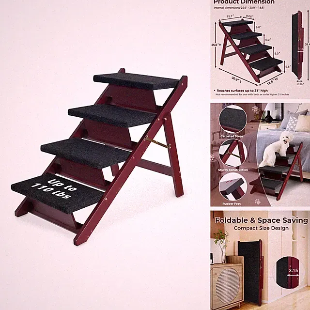 Briky Wooden Dog Stairs/Steps - Foldable 4 Steps Dog Steps High Bed Couch Cars
