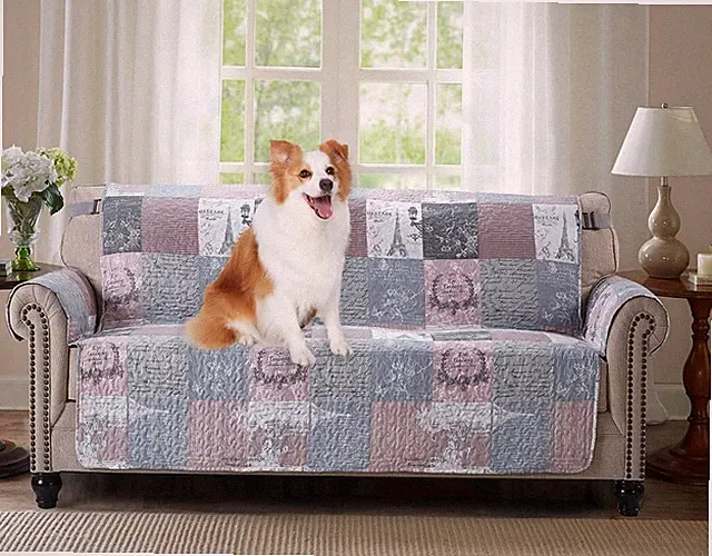 Brilliant Sunshine Paris and Toile Floral Patchwork Couch Cover, Quilted Larg...