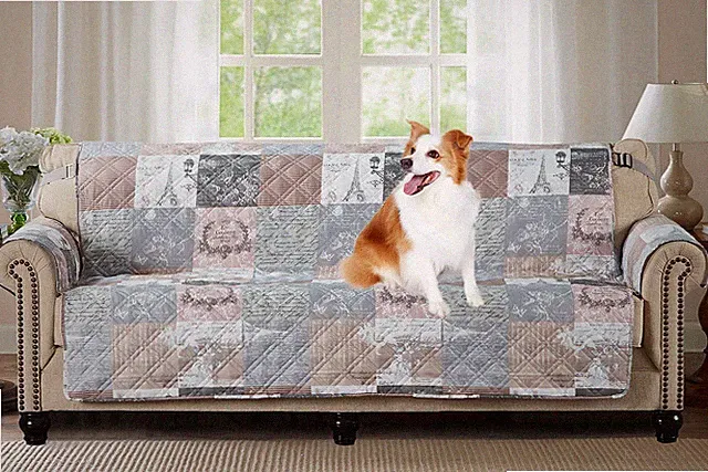 Brilliant Sunshine Paris and Toile Floral Patchwork Couch Cover, Quilted X-La...