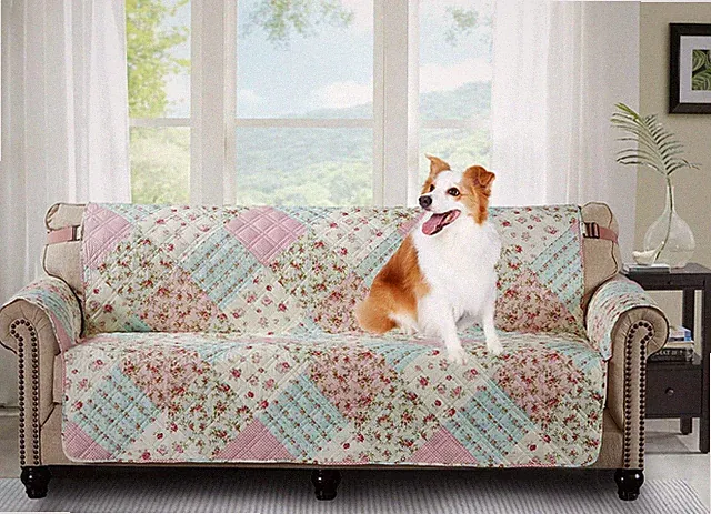 Brilliant Sunshine Roses Couch Slip Cover, Patchwork Design, Quilted Slipcove...