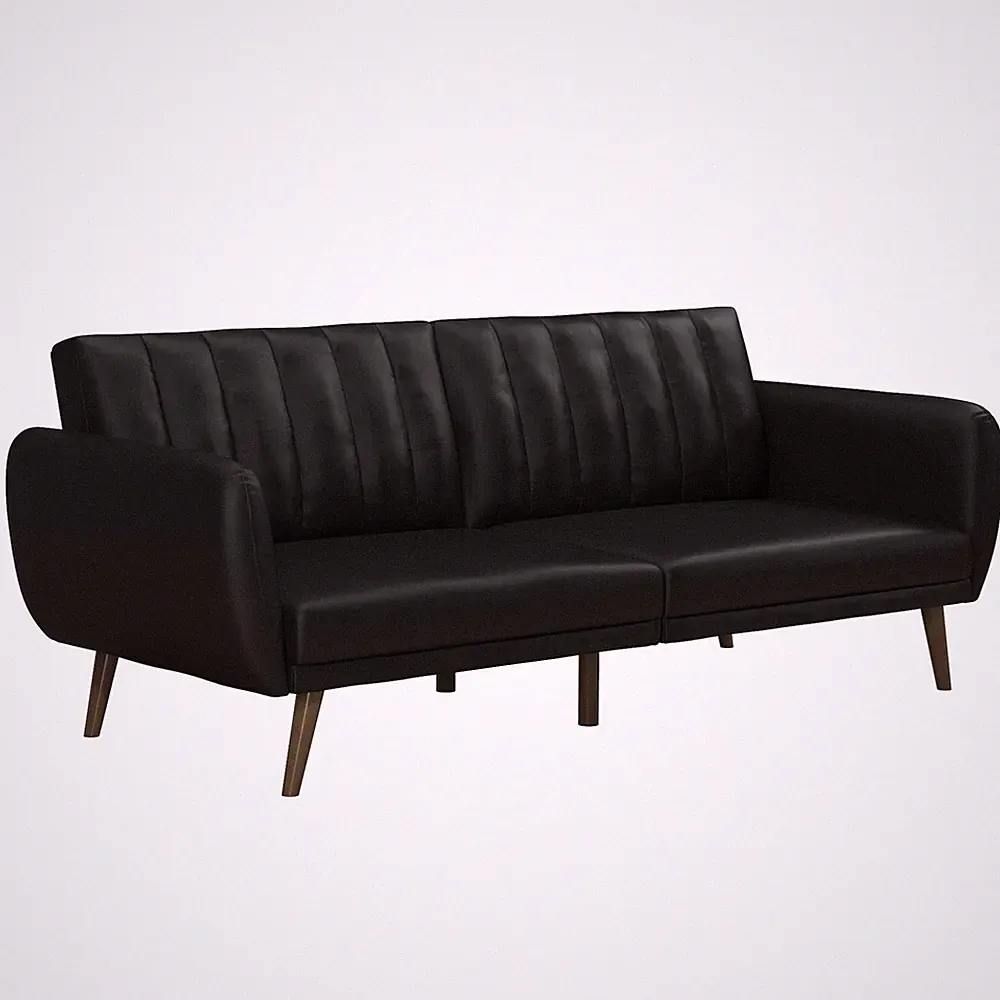 Brittany 82 Inch Futon Sofa Bed in Faux Leather, Upholstered Couch Sleeper wi...