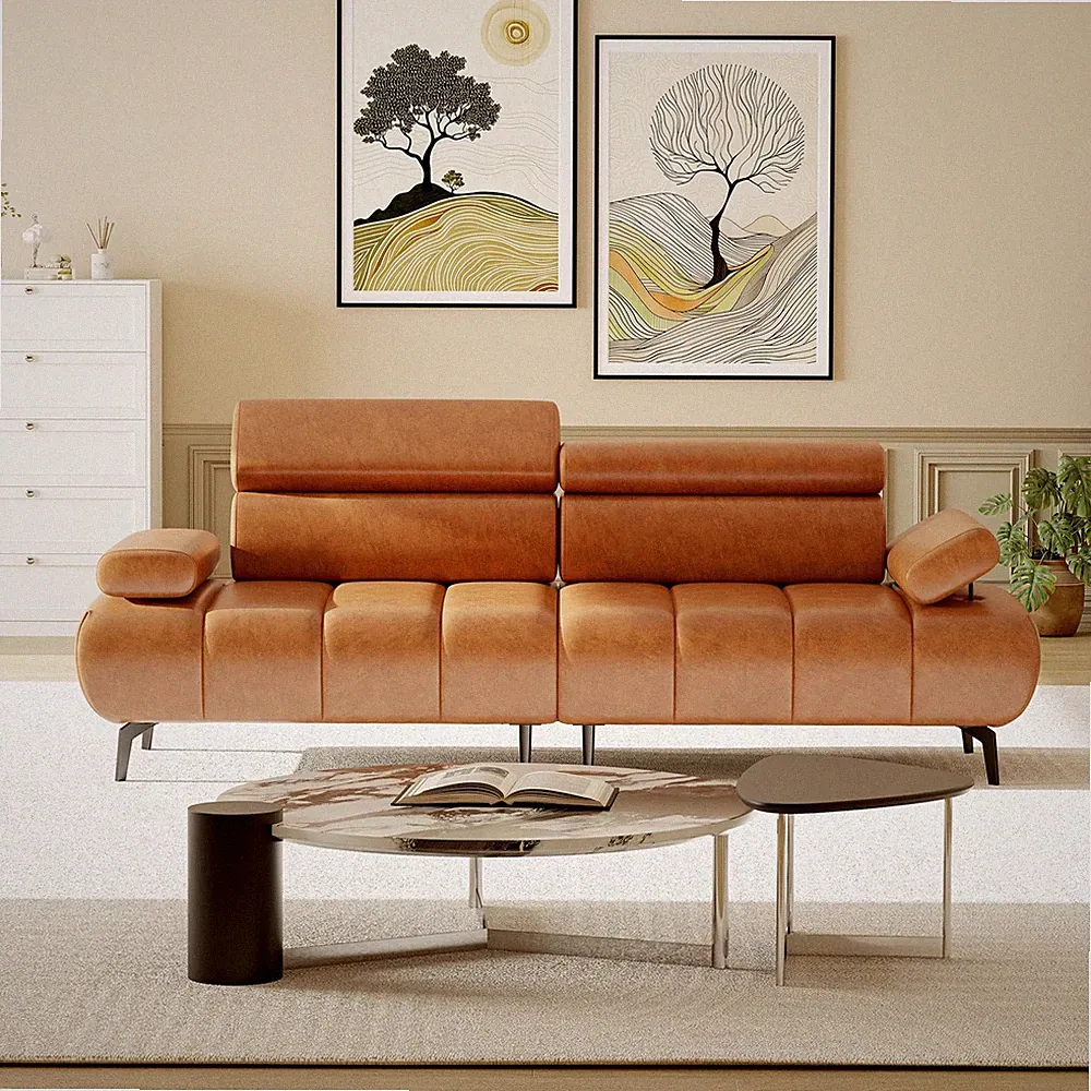 Brown 3-Seater Sofa Bed 6-Level Adjustable Armrest Headrest Independent Sofas
