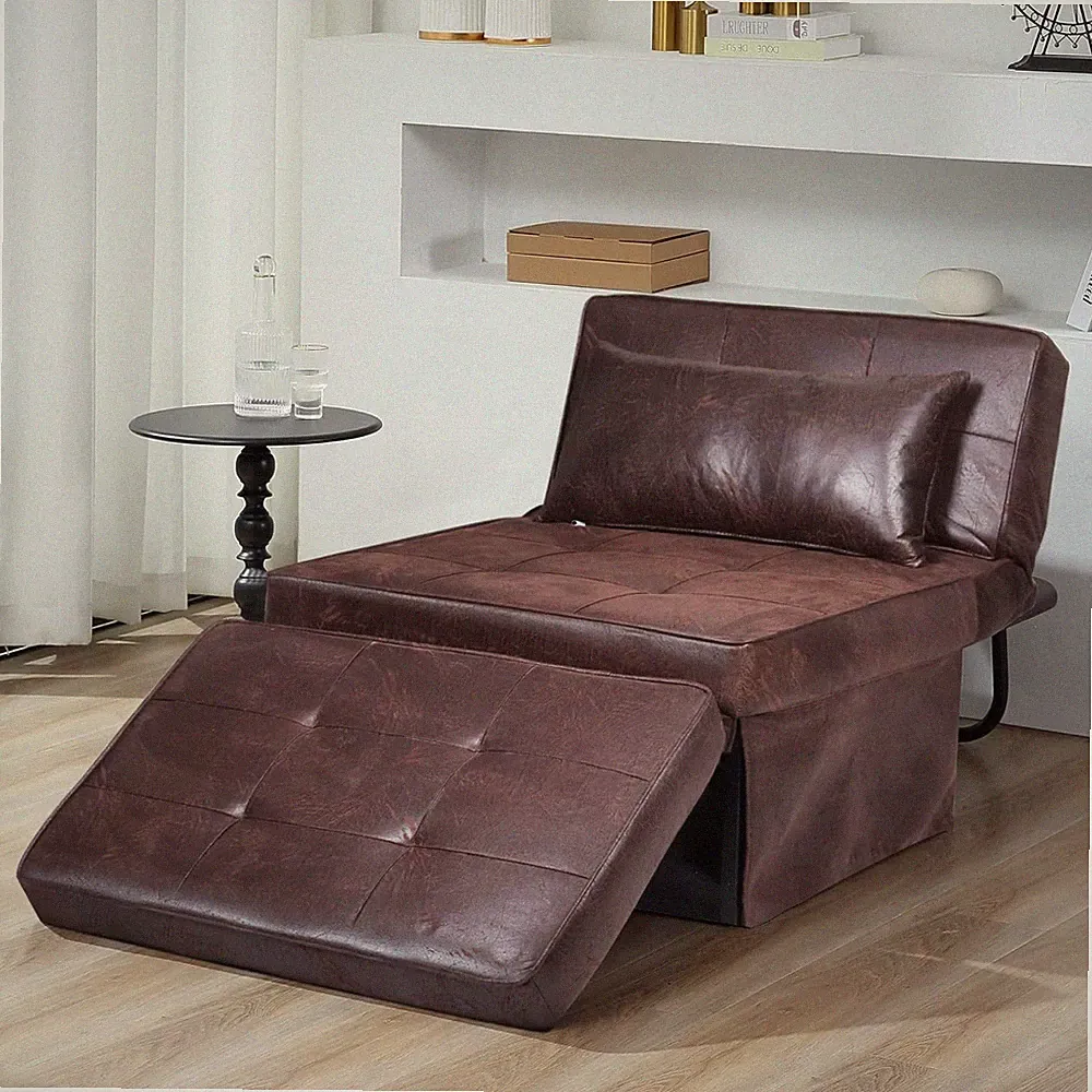 Brown 4 In 1 Convertible Sofa Bed With Adjustable Backrest And Ottoman
