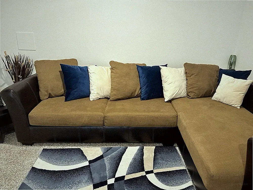 Brown/Black Sectional Sofa Chaise, 4-Seat, Track Arms, Cushions, Modern
