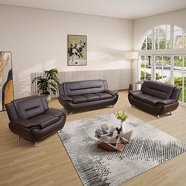 Brown Breathable Leather Living Room1~ 3-Piece Sofa Set
