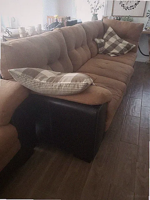 Brown Cloth & Chocolate Brown Leather Sectional. Also coordinating recliner