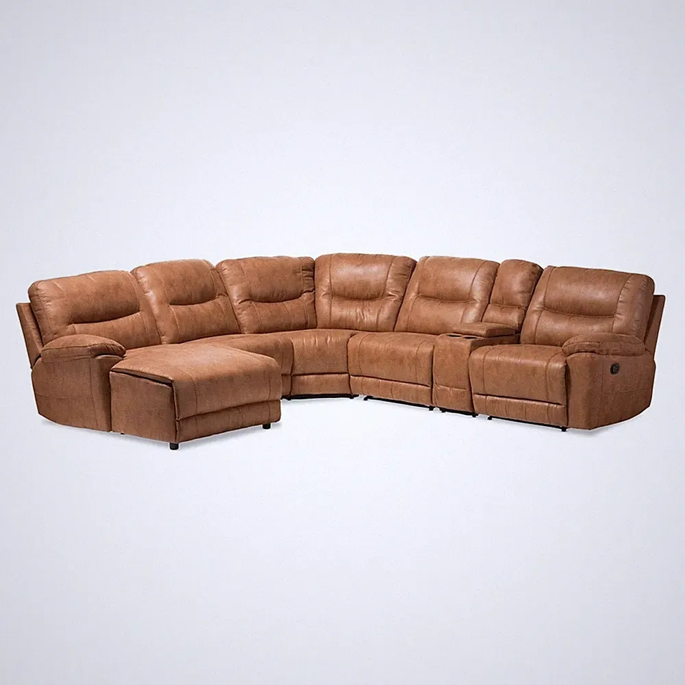 Brown Cognac Palomino Suede* Large Sectional Sofa Recliners Theater Lounge Suite