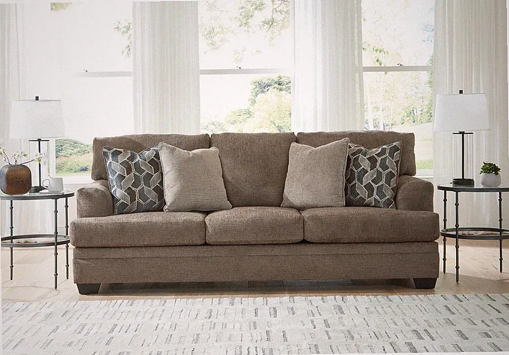 Brown Fabric Contemporary Sleeper Sofa Pull-Out Bed With Cushions 3-Seater