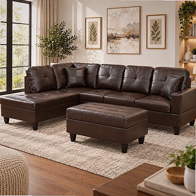 Brown Faux Leather 3-Piece Couch Living Room Sofa Set A