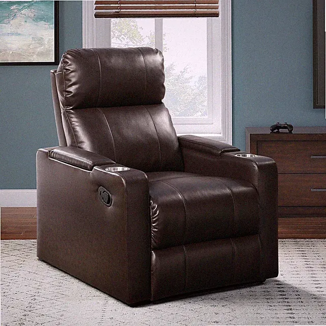 Brown Faux Leather Home Theater Recliner Living Room Furniture Arm Storage