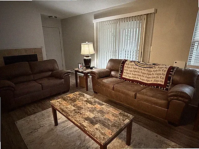 Brown Faux Leather Sofa & Loveseat Rolled Arms Cushion Back Living Room Set