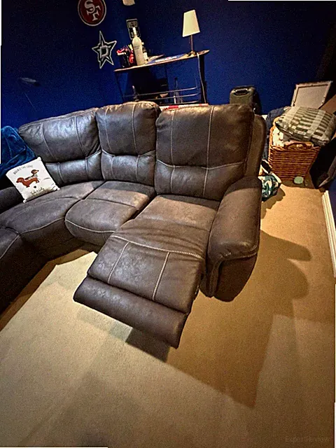Brown Faux Suede Sectional Reclining Sofa w/ USB Port & Cup Holder