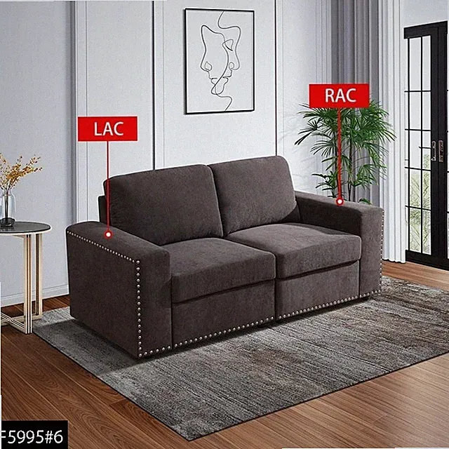 Brown Flannel Living Room Double Armrests 2-Piece Loveseat Sofa
