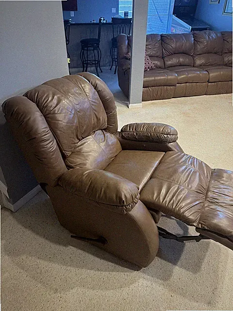 Brown L-shaped Couch With 3 Recliners Including Separate Single Recliner