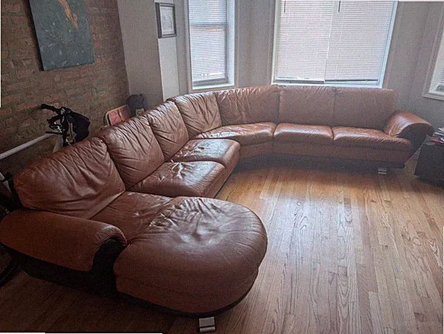 Brown Leather Curved Sectional Sofa