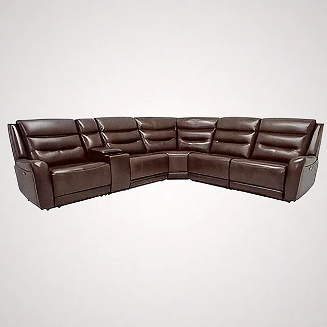 BROWN LEATHER DUAL POWER SECTIONAL W/ 3 RECLINERS