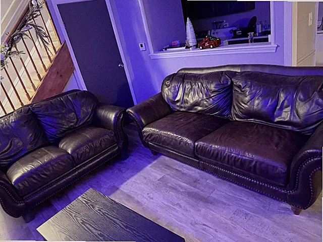 Brown Leather Living Room Couch Set 2pc