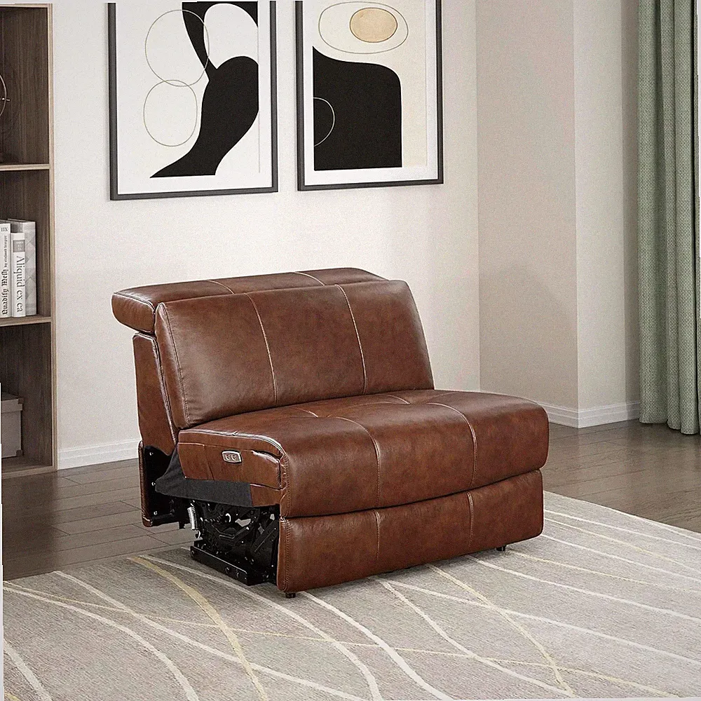 Brown Leather Modular Sectional Couch with Power Reclining Chair