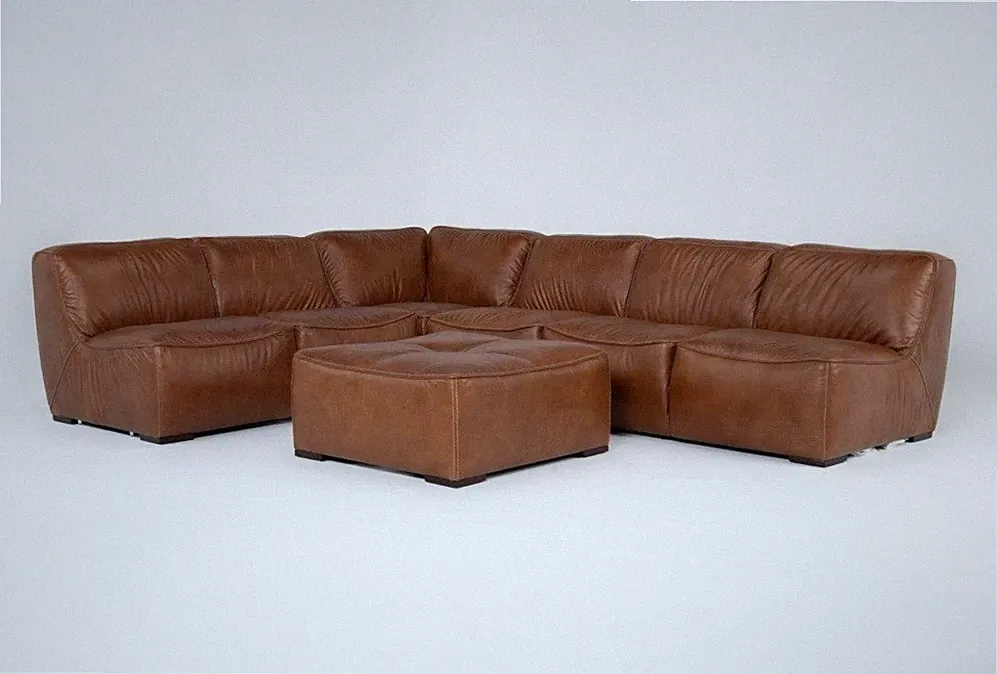 saddle brown leather sectional