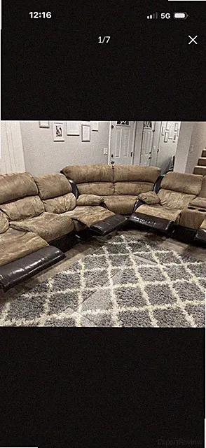 Brown Leather Reclining seats. Sectional Sofa w/ Cup Holder, Seats 5. zip 60061