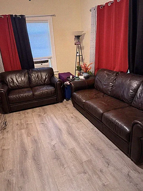 Brown Leather Sofa Set Rolled Arms Lodge Style Solid 84"W 38"L 37"H W/ Love Seat