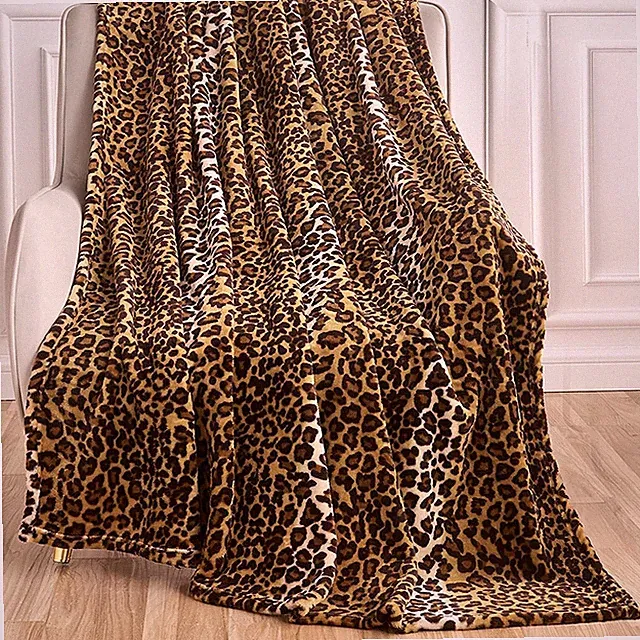 Brown Leopard Print Fleece Throw Blanket 50x60 for Bed Sofa Camping Travel