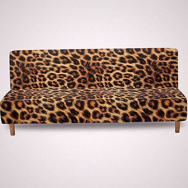 Brown Leopard Print Futon Cover Armless Sofa Cover, Stretch Full Queen Size S...