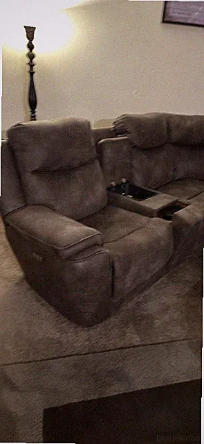 Brown Microfiber Sectional Sofa Electric Recliner Cup Holder Storage Console