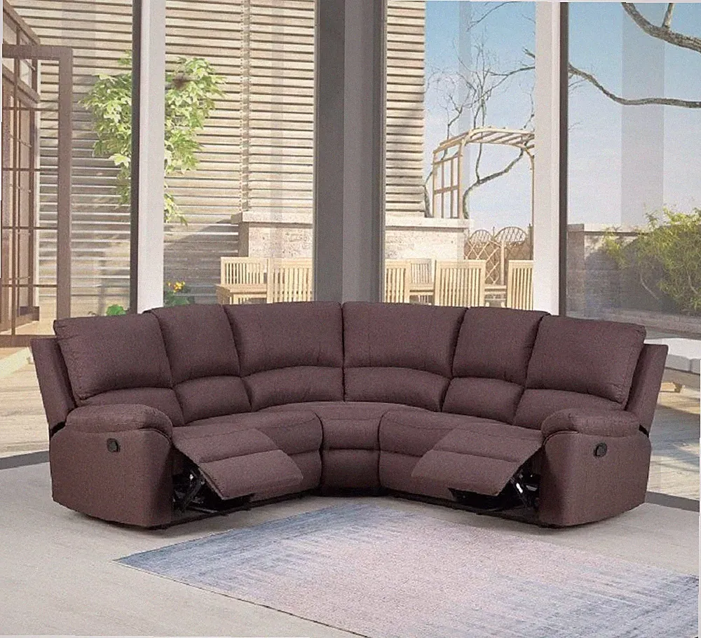 Brown Polyester Blend Reclining U Shaped Three Piece Corner Sectional