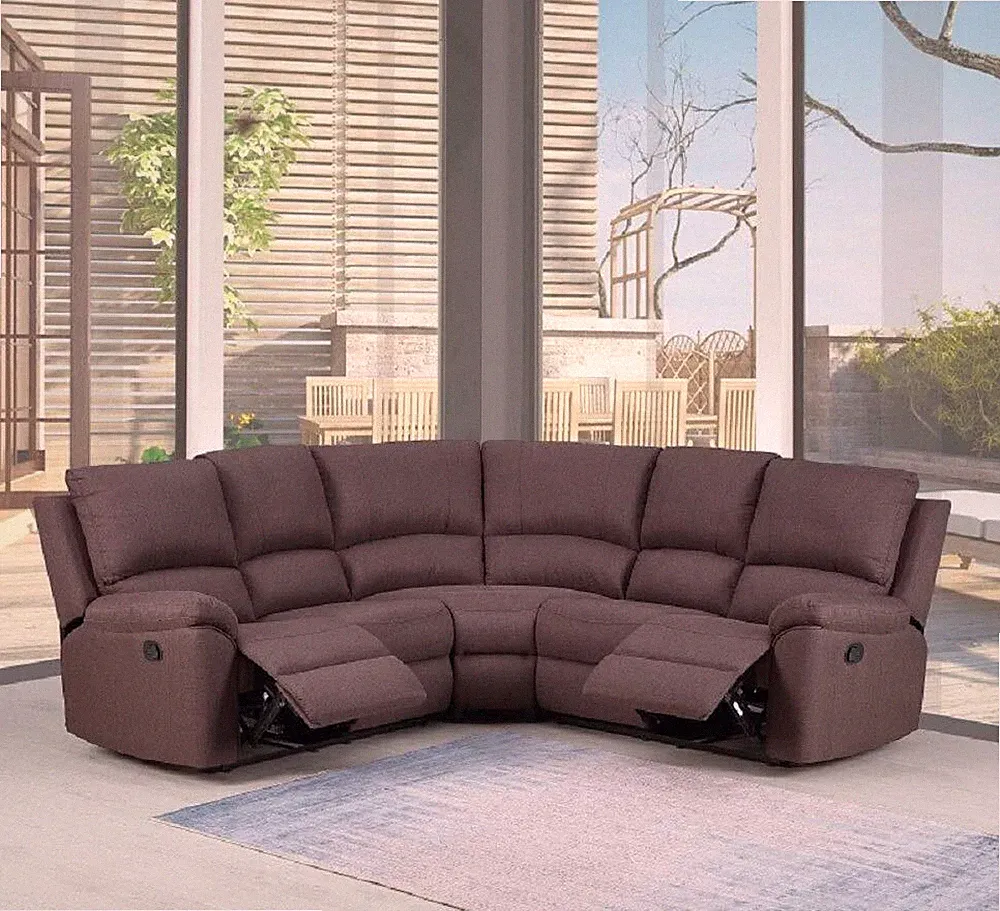 Brown Polyester Blend Reclining U Shaped Three Piece Corner Sectional