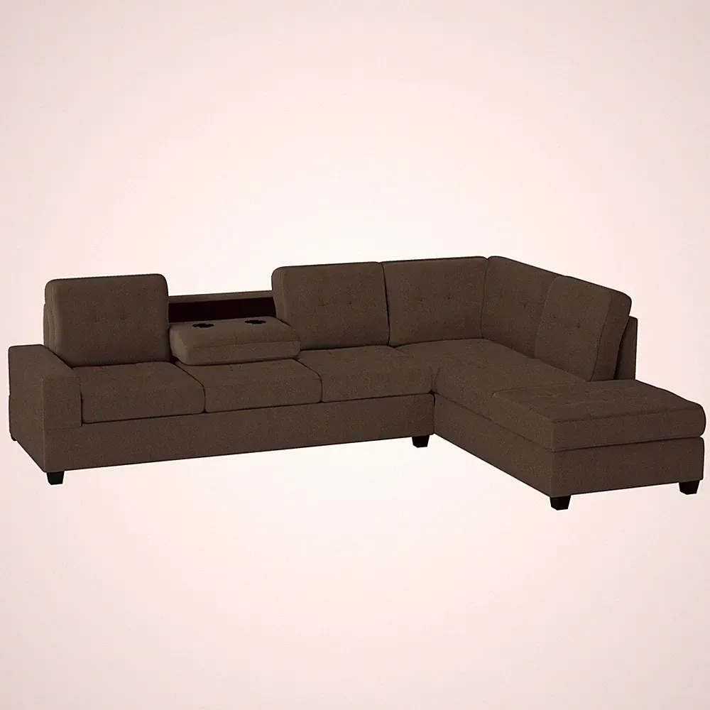 BROWN REVERSIBLE CHAISE SOFA SECTIONAL & DROP DOWN TABLE LIVING ROOM FURNITURE