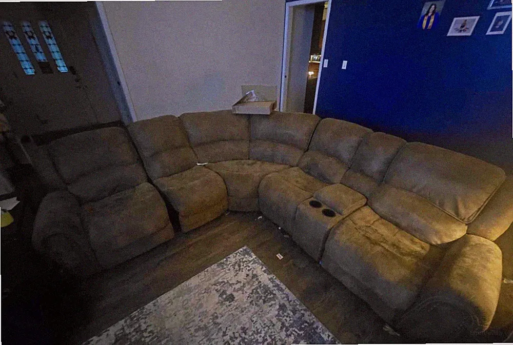 Brown Sectional Sofa Recliner w/ Cup Holders, 100% Cotton, Pillow Top Arms