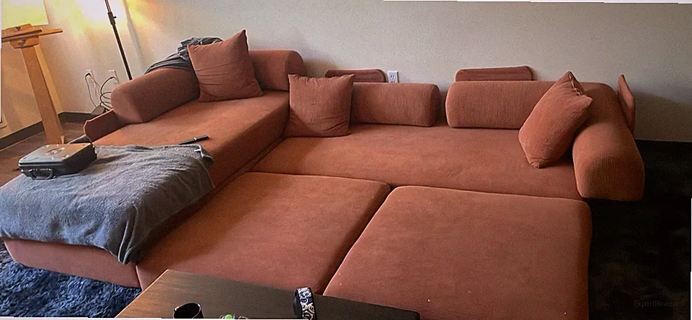 Brown Solid Sectional Sofa Couch with Chaise Lounge and Cushions, Living Room