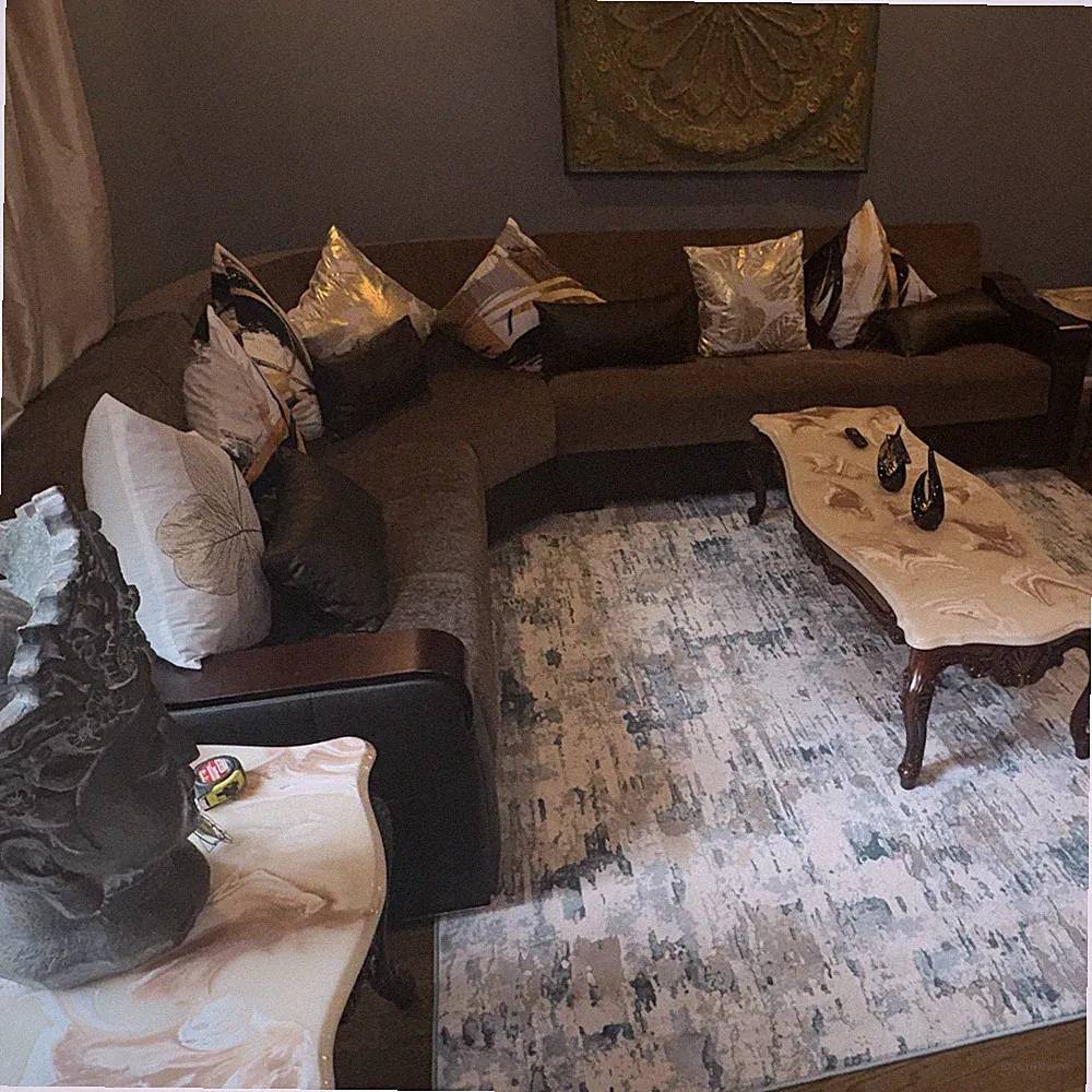 Brown Solid Woven Fabric Sectional Sofa Contemporary Arm w/ Cushions Seats 6