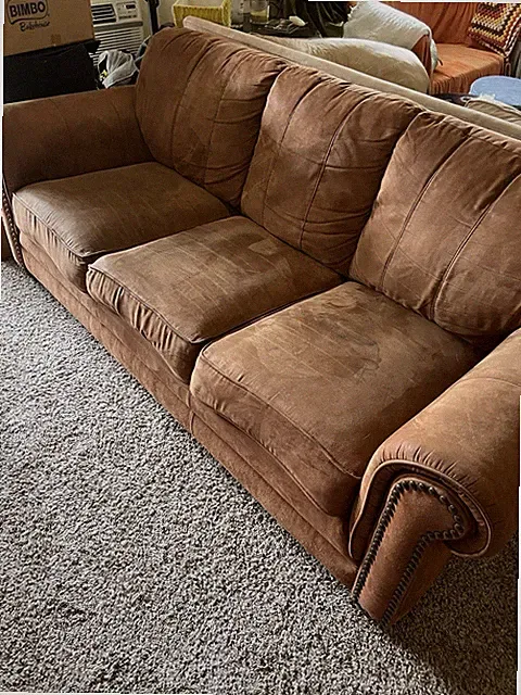 Brown Suede Couch/sofa Roughly LxWxH: 80x 37x32” Wooden Feet Are Removable(~28”)