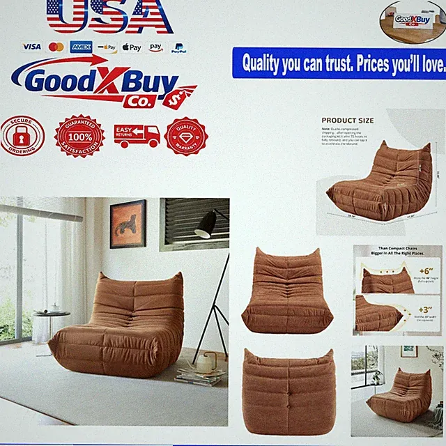 Brown Teddy Velvet Bean Bag Chair - Corner Sofa for Living Room, Bedroom, Off...