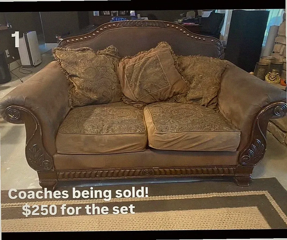 Brown vintage two set couches real wood about 1 1/2 yards and 4 feet tall