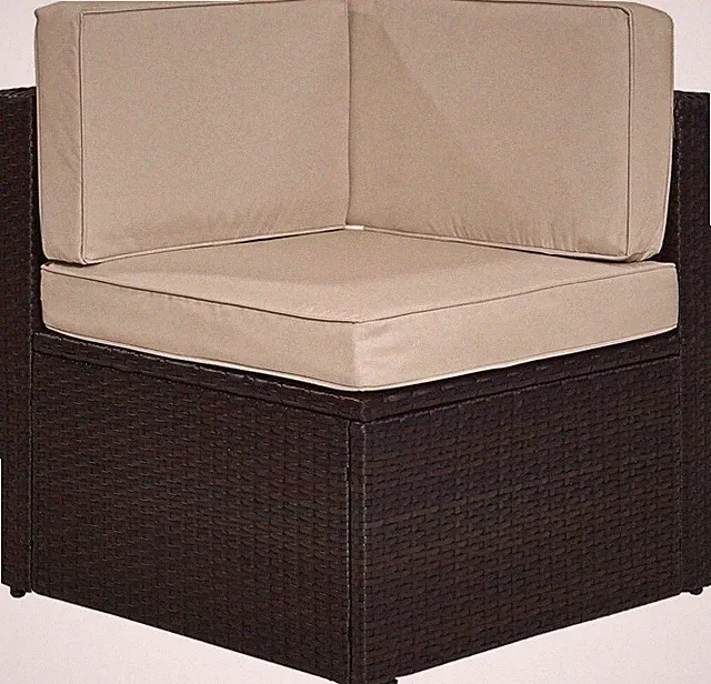 Brown Wicker Corner Outdoor Sectional Chair with Sand Cushions for Patio