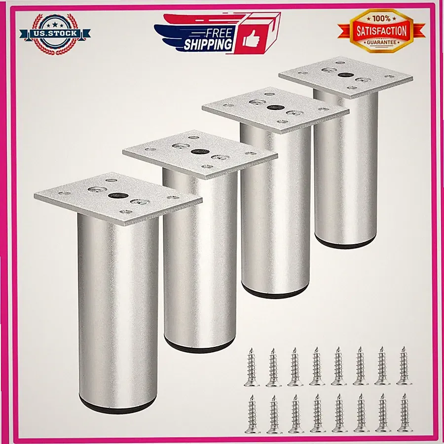 BSTKEY 4pcs 4 Inch Aluminum Adjustable Furniture Legs Cabinet Sofa Bed Desk Feet