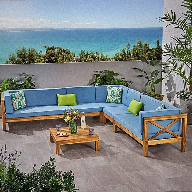 Bunny Outdoor 7 Seater Acacia Wood Sectional Sofa Set