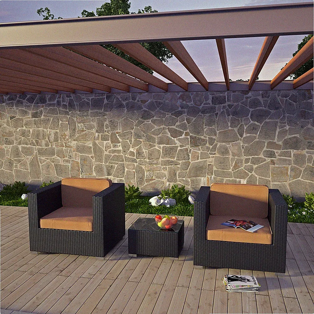 Burrow 3 Piece Outdoor Patio Sofa Set in Espresso Mocha