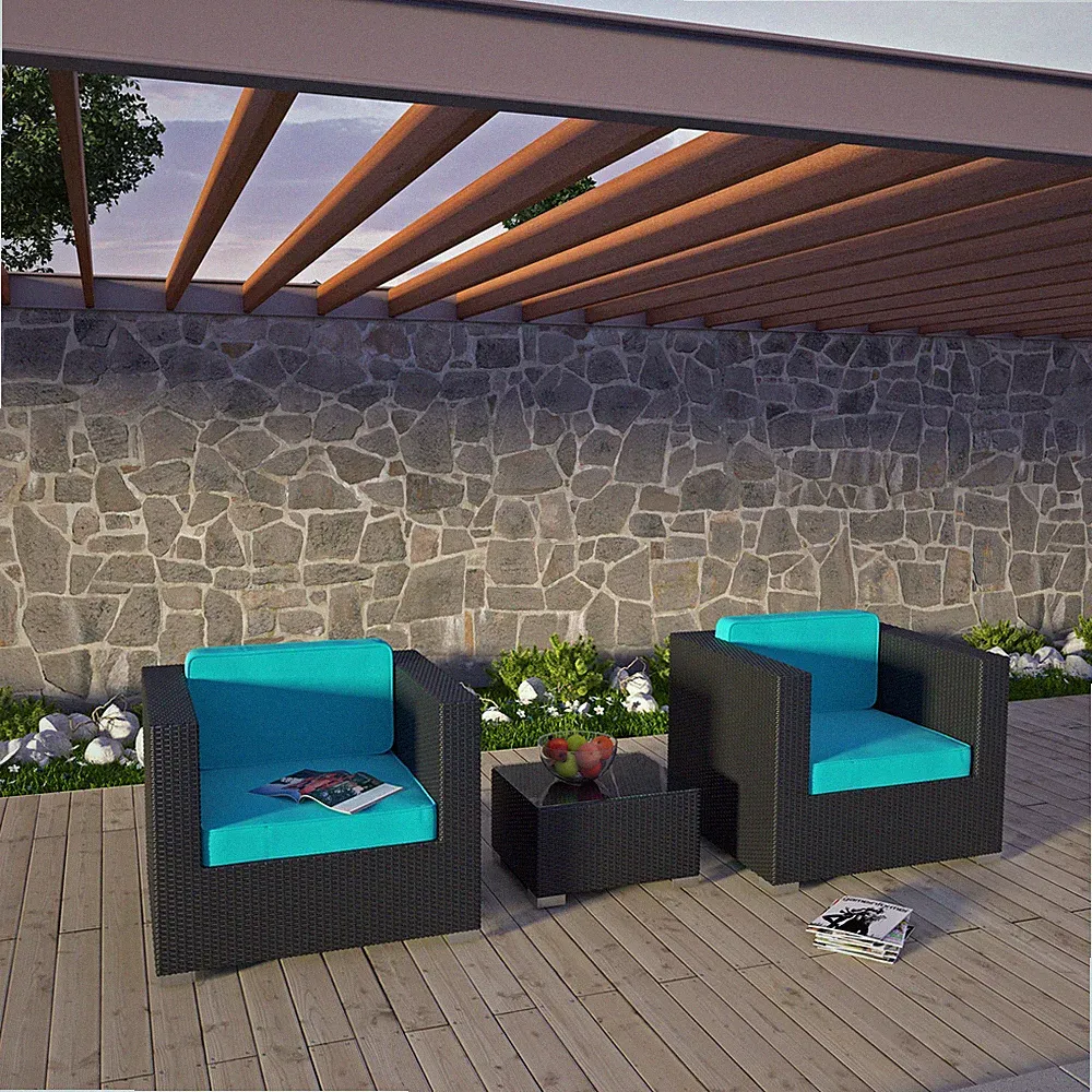 Burrow 3 Piece Outdoor Patio Sofa Set in Espresso Turquoise