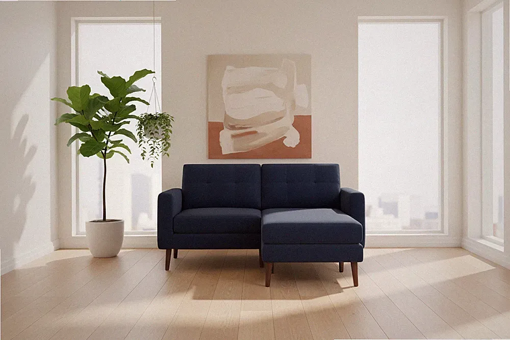 Burrow Navy Blue - Performance Flatweave Nomad Loveseat Sofa w Chaise FFE-1143