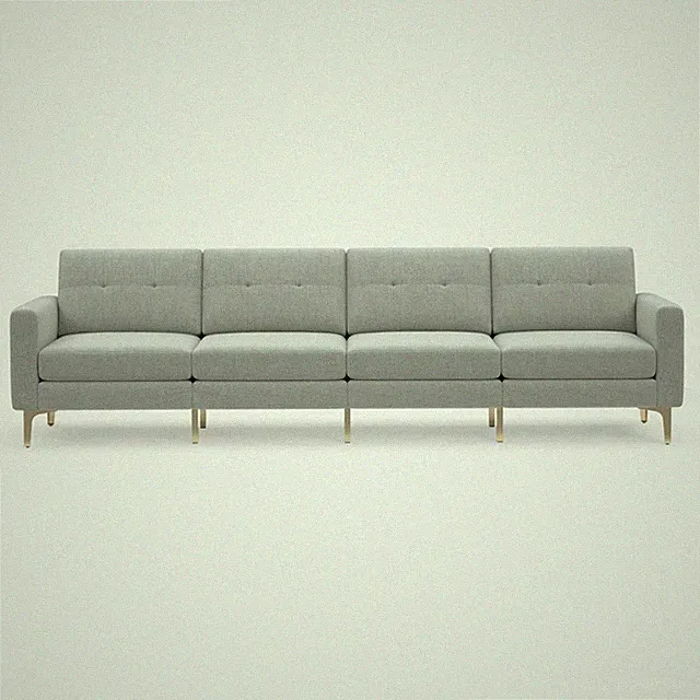 Burrow Nomad 4-Seat Modern Light Gray Sofa with Gold Legs