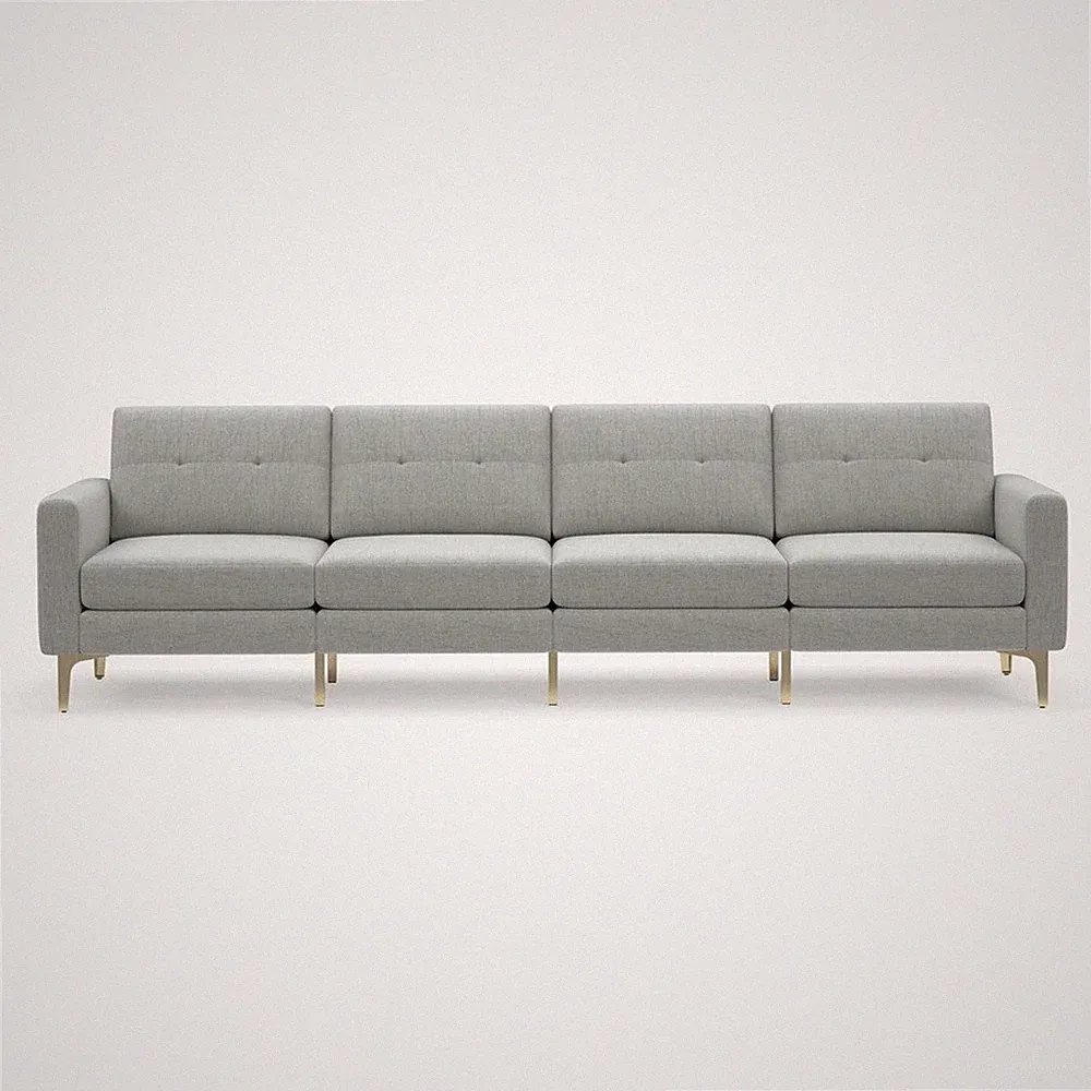 Burrow Nomad 4-Seat Modern Light Gray Sofa with Gold Legs