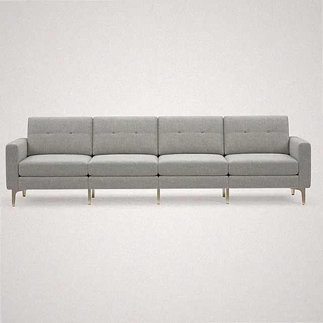 Burrow Nomad 4-Seat Modern Light Gray Sofa with Gold Legs